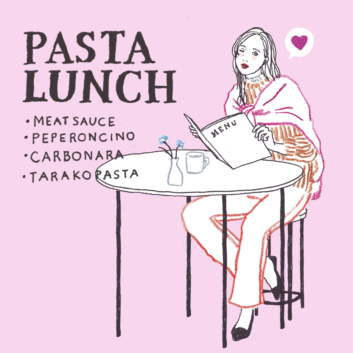 Q:今日はひとりランチです。パスタを選びましたが、どのパスタにしましたか?