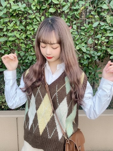 【山本姫香セレクト】アルパカ混配色アーガイル柄ニットベスト