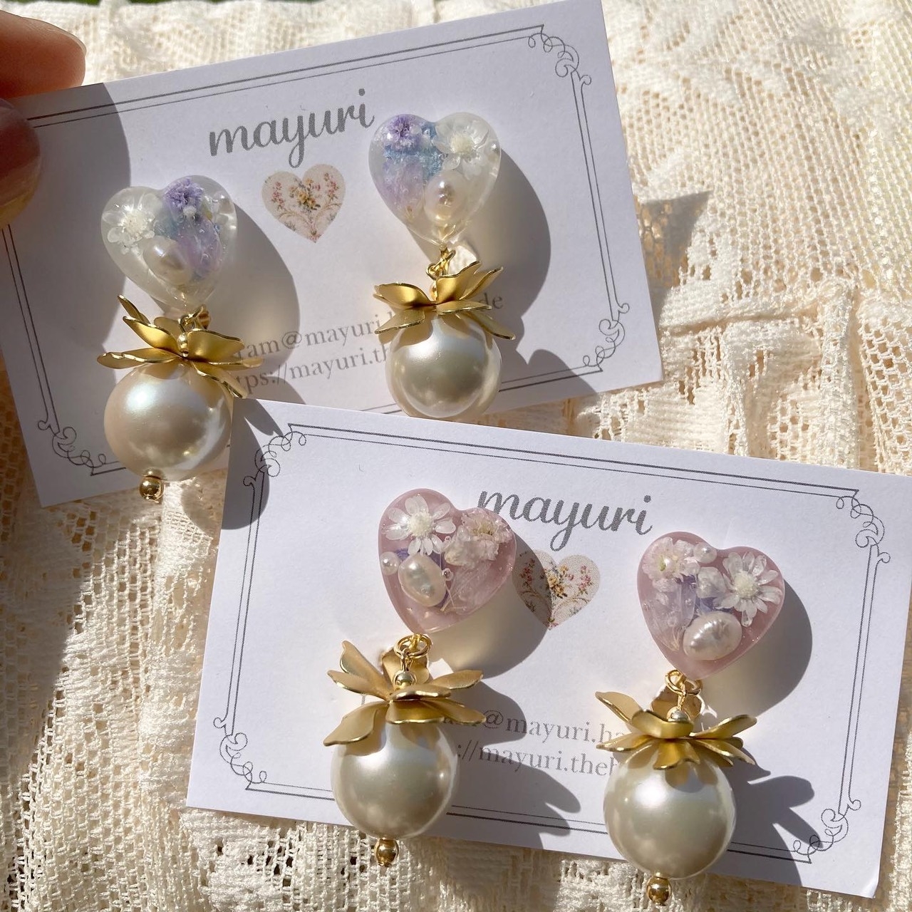 お花ハートのフリルピアス/イヤリング