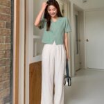 爽やかカラーのブラウスコーデ