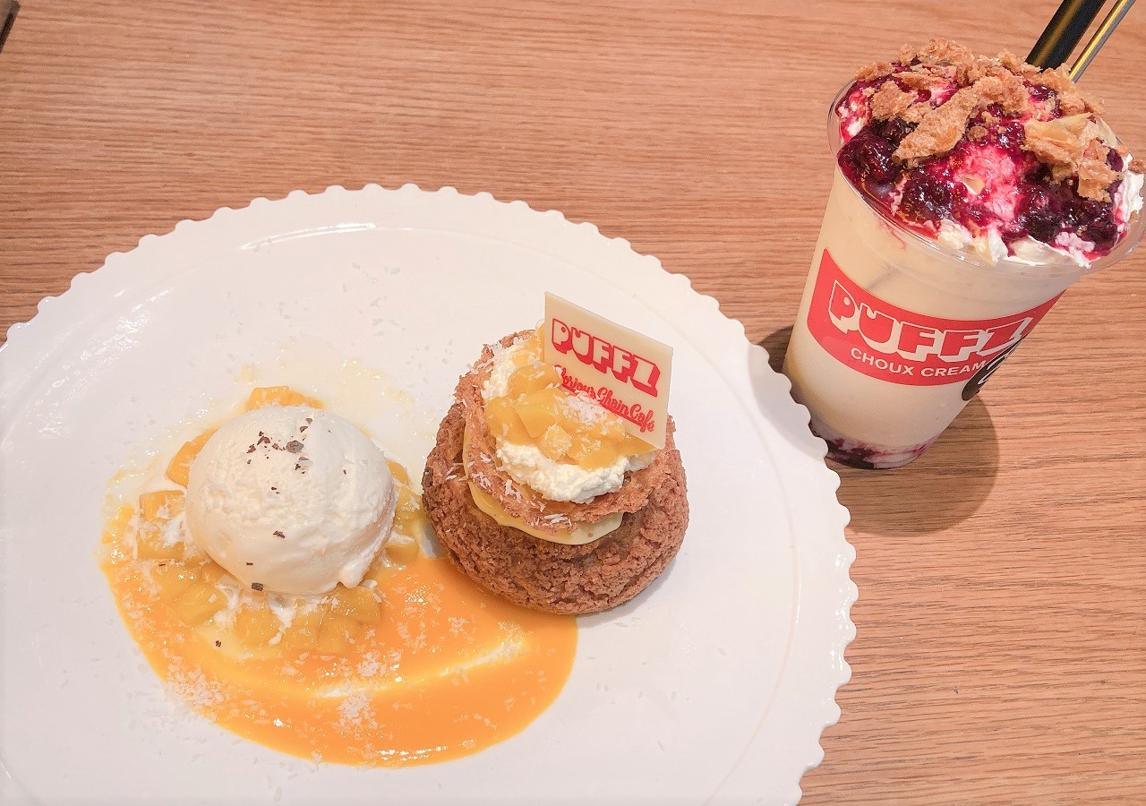 トロピカルマンゴーオープンシューサンド&飲むミックスベリーチーズケーキ