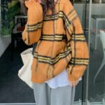 オレンジタータンチェックニット